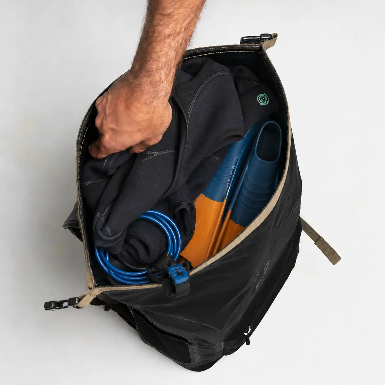 Dry Bag 45L Full of stuff like wetsuits and fins