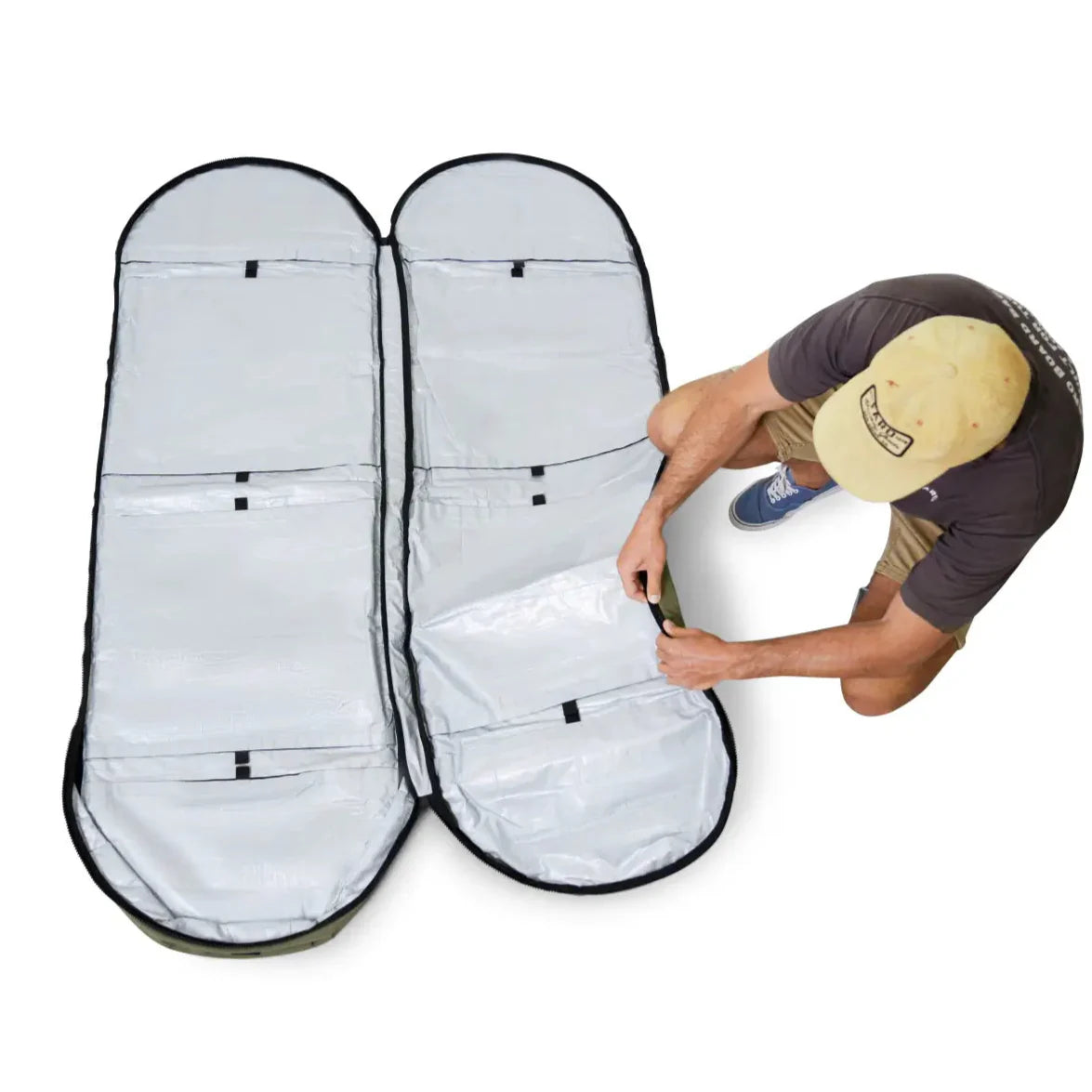 Surfboard bag that opens all the way.